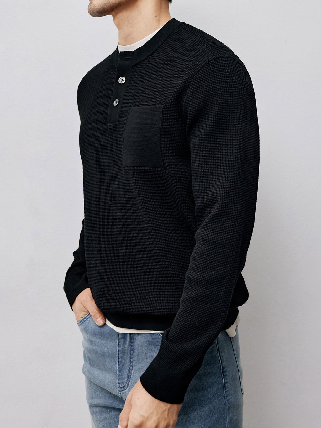 GentleKnit Buttoned Waffle Sweater